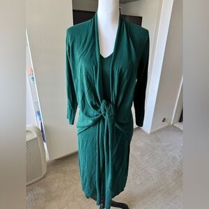 Reserved Green Draped Knit Dress Modal Cotton Long Sleeve Midi M New with Tags